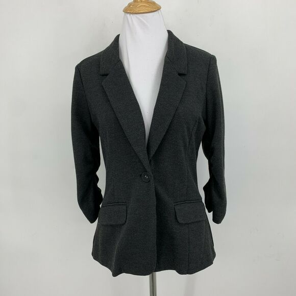 Have & Have Blazer Womens Size M Dark Gray Notch Collar One Button Cinch Sleeves - Picture 2 of 12